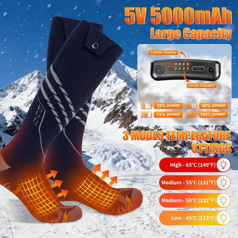 MANAKASA Heated Socks for Men Women, 5000mAh*2 Battery Upgraded Rechargeable Electric Heated Socks with 4 Heating Levels for Hunting, Camping, Hiking, Fishing, Outdoor Activities - Image 2